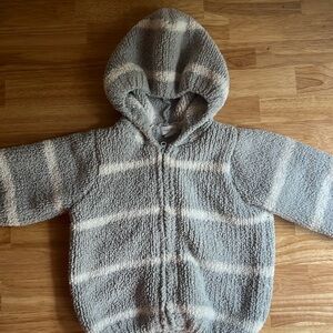 Angel Dear grey and white striped fleece coat size 12-18m. EUC